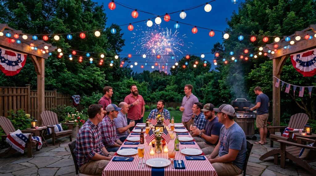 4th of July lighting ideas backyard string lights patio party night
