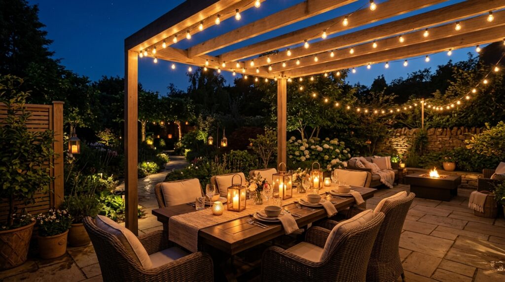 Outdoor string lights for patio makeover