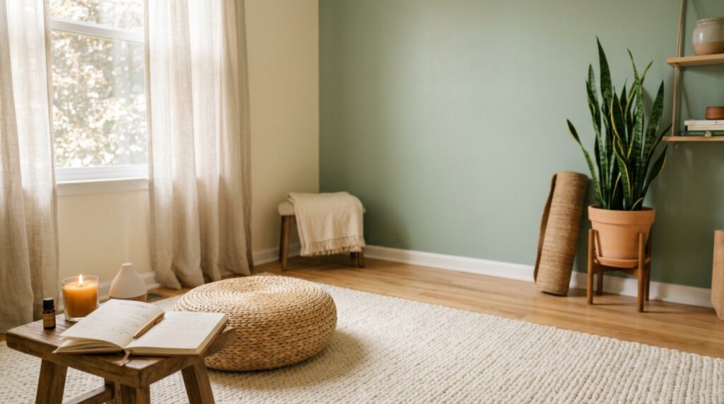 wellness room ideas 2026 sage green calming home sanctuary interior design
