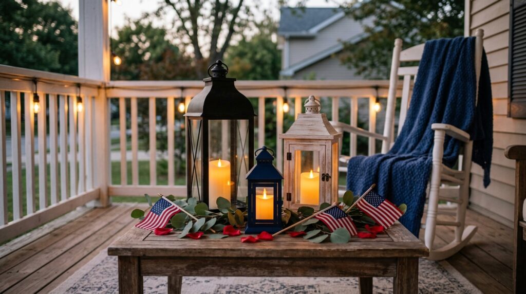 4th of July outdoor lanterns porch patriotic styling evening decor