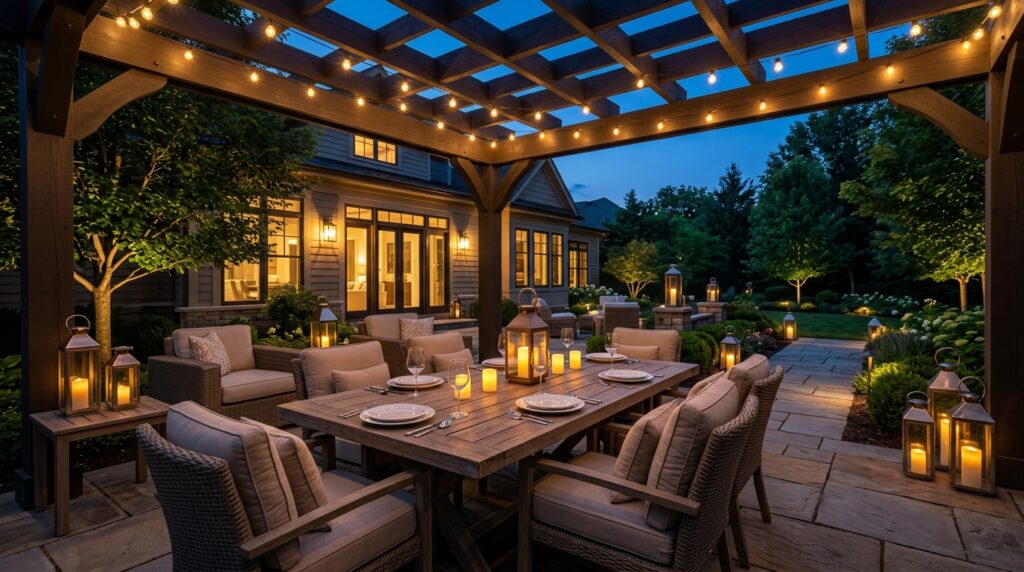 Outdoor string lights for patio makeover