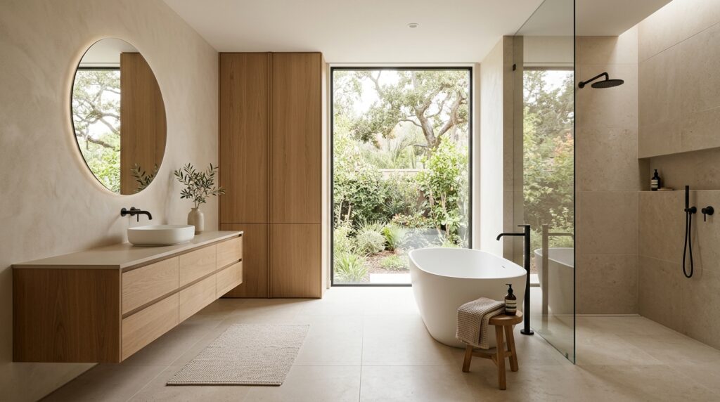 Minimalist modern bathroom with neutral colors