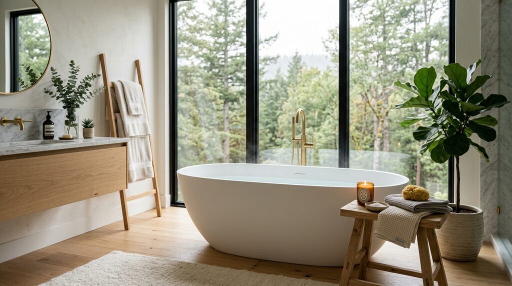 Luxury bathroom accessories on marble countertop