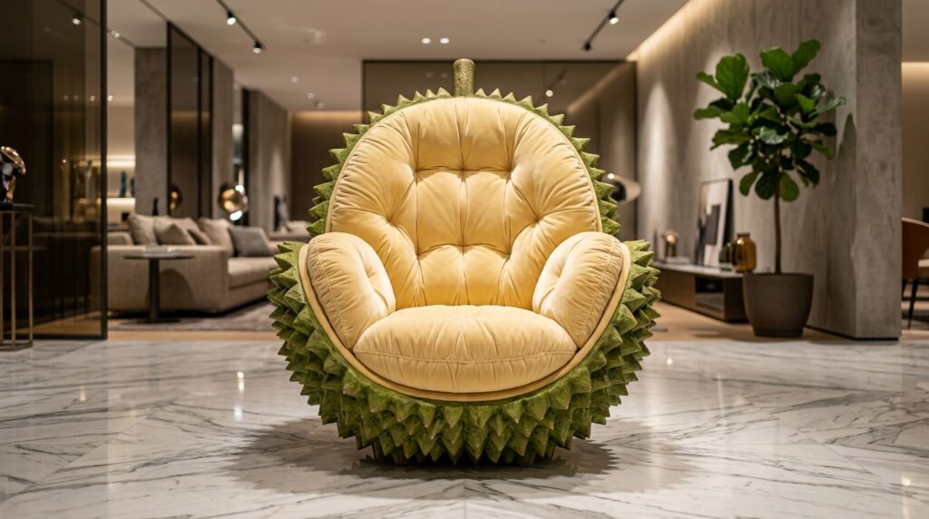 Luxury Durian-inspired bed concept with a unique nature-inspired furniture design.