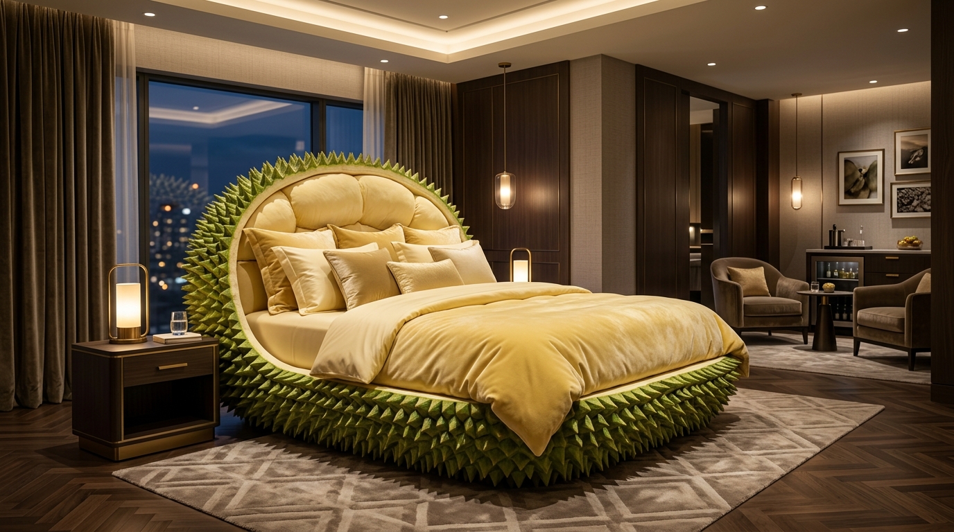 Luxury Durian Sofa in a modern minimalist living room created with AI.